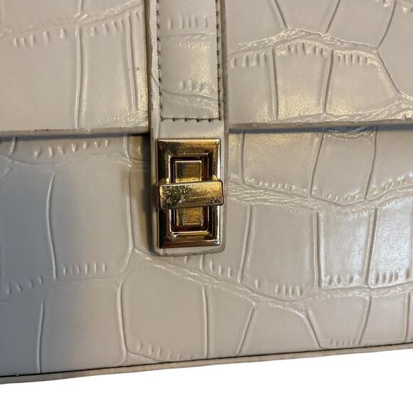 Cream Croc Print Leather Shoulder Bag Medium Gold Chain + Leather Strap - Picture 8 of 14